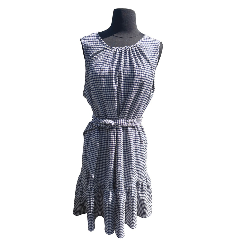 DKNY Womens Dress Size 12 Sleeveless Gingham Checkered Belted Tiered